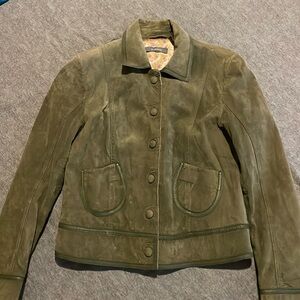 NWOT Liz Claiborne Womens Size P6 Dark Green Suede Leather Jacket Button